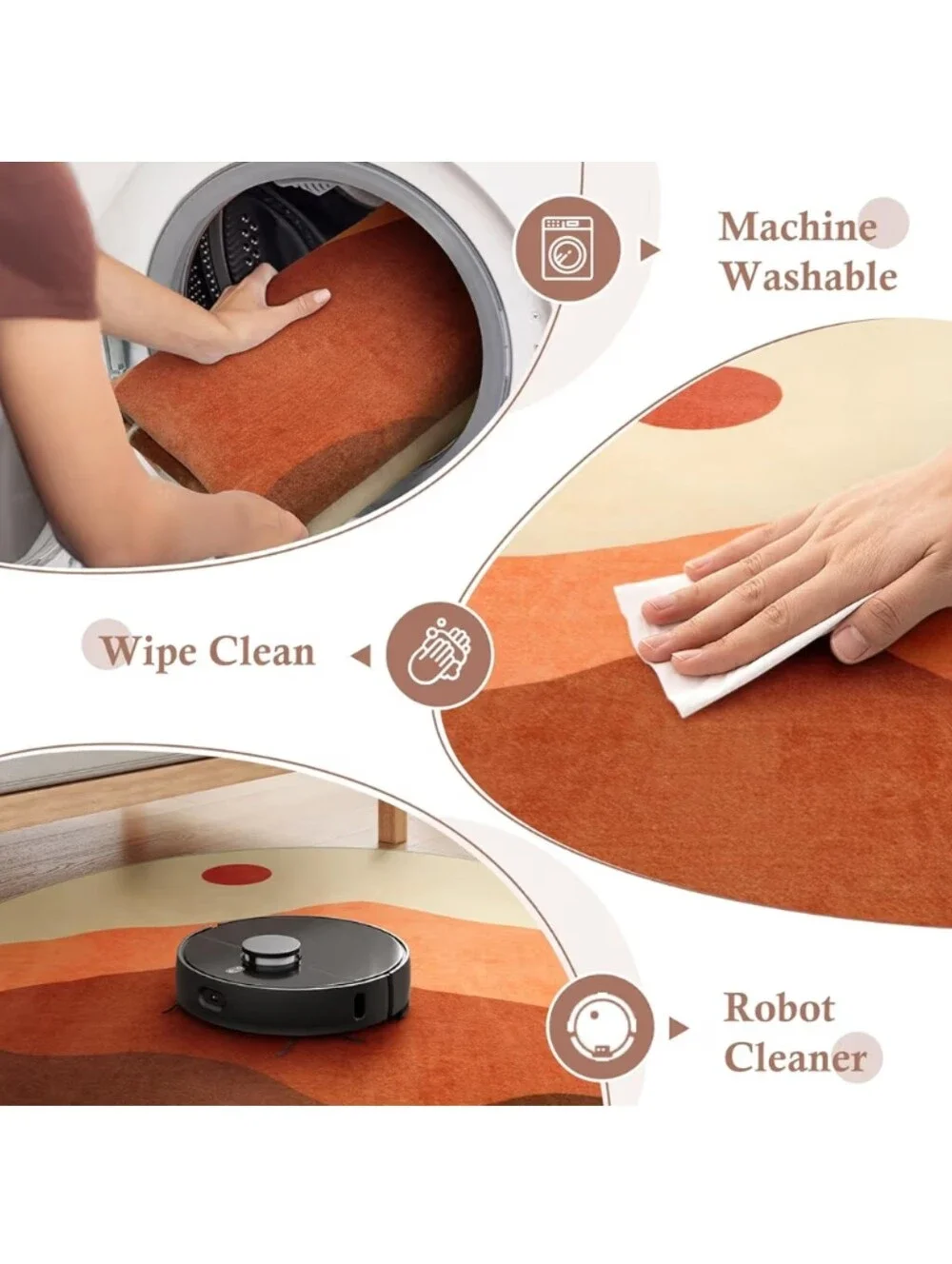 Sungea NWT 4' Round Desert Sun Non-Slip Machine Washable Area Rug Earthtones